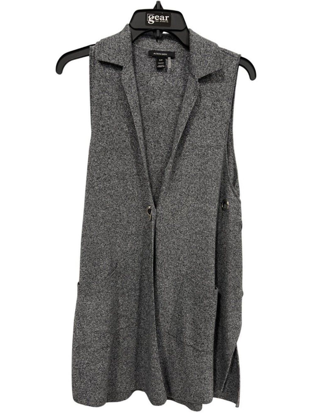 Alison Sheri Vest Cardigan Small Sleeveless Grommet Gray Office Career Cozy Knit